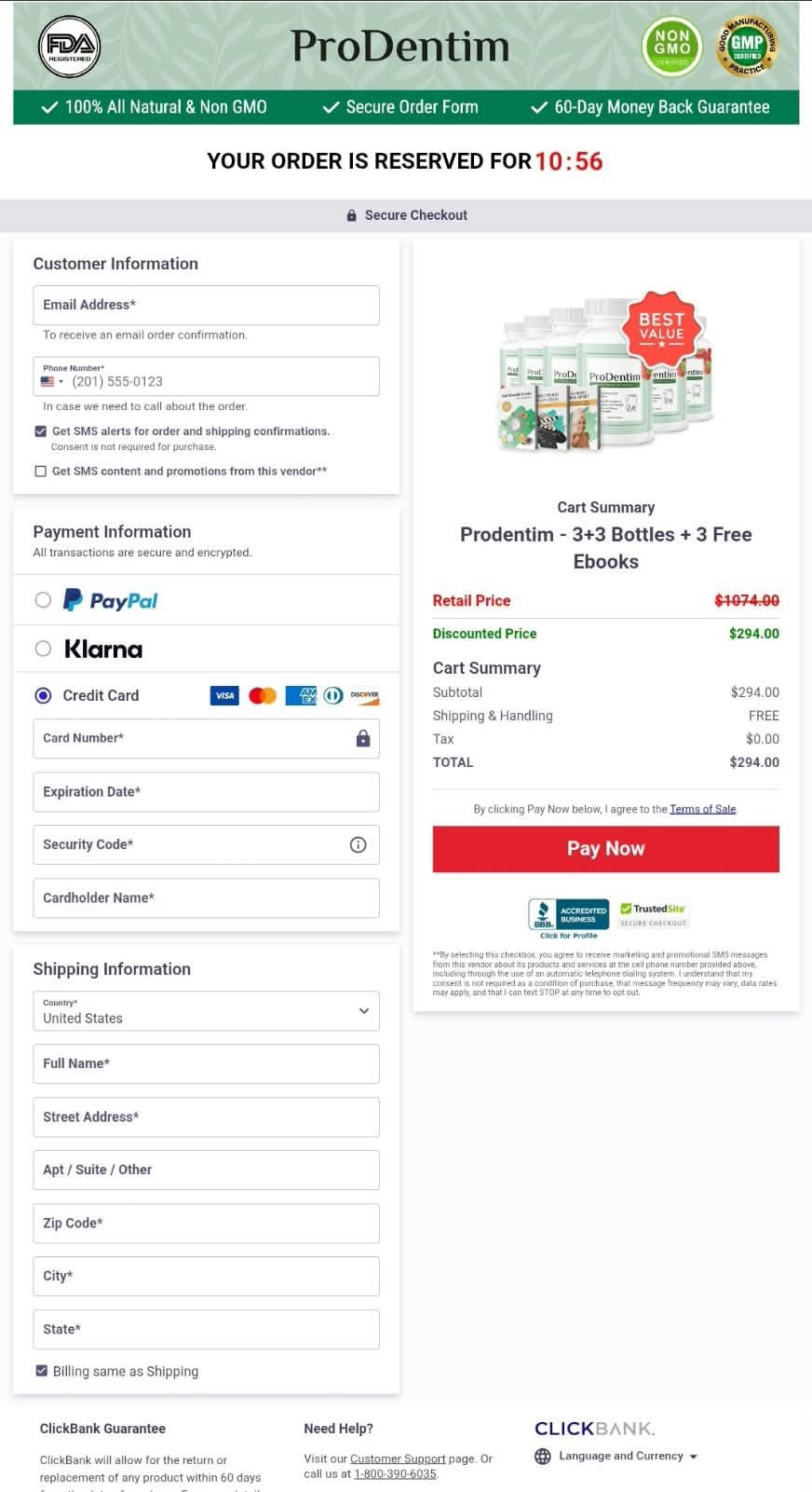 ProDentim Checkout page